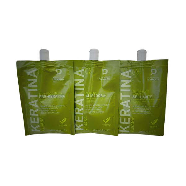 Kit 3 pasos Keratina Alisadora Vegana Puntas de Diamante [Sachet 90ml]