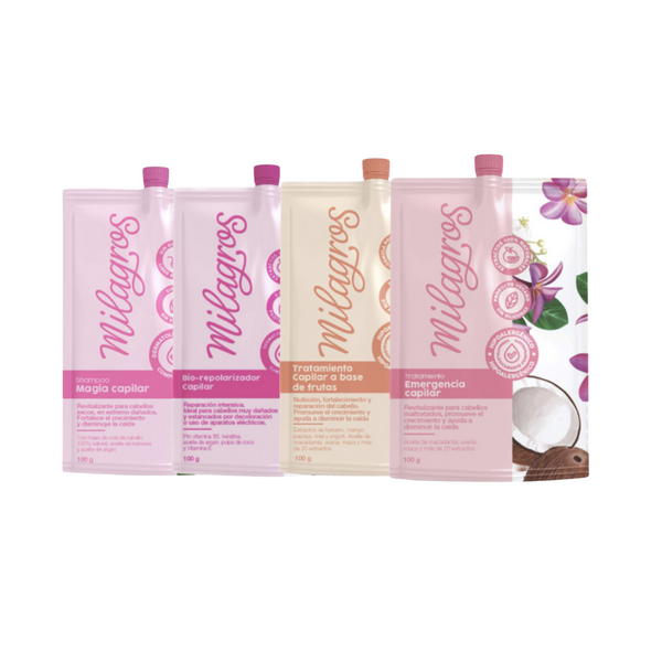 Milagros Kit Sachets 4 Doy Packs Shampoo y Tratamiento capilar 100gr