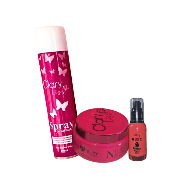 Clary Liss Magic Drops Kit - Pink Ruby Hair Mask - Hair Serum Shine Spray