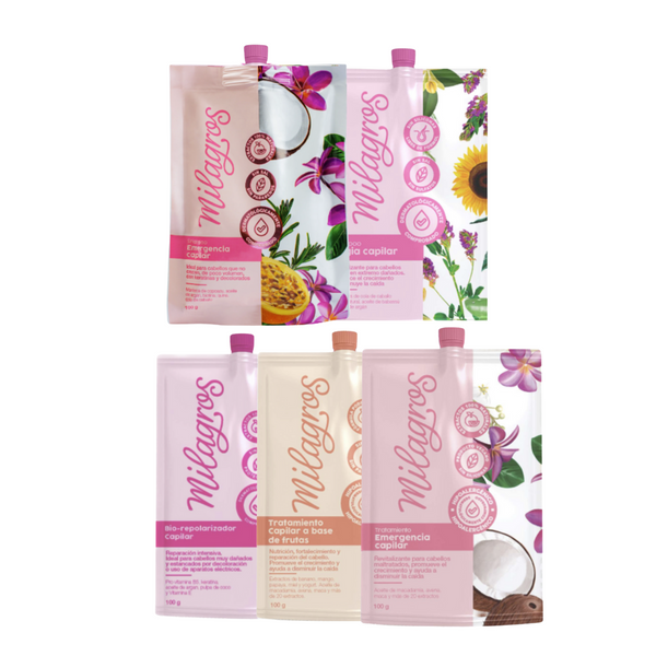 Milagros Kit Sachets 5 Doy Packs Shampoo y Tratamiento capilar 100gr