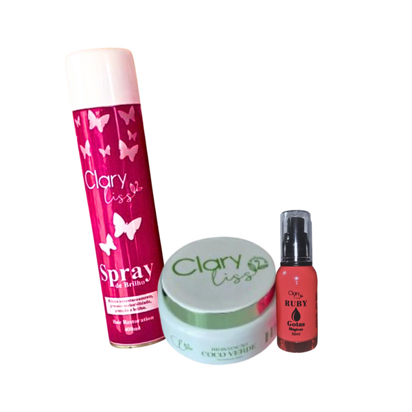 Clary Liss Magic Drops Kit - Green Coconut Hydration Hair Mask - Shine Serum Spray